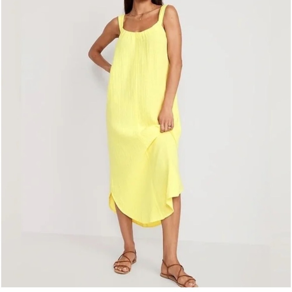 Old Navy Women's Yellow Double Gauze 100% Cotton Summer Midi Tank Dress SM Tall
